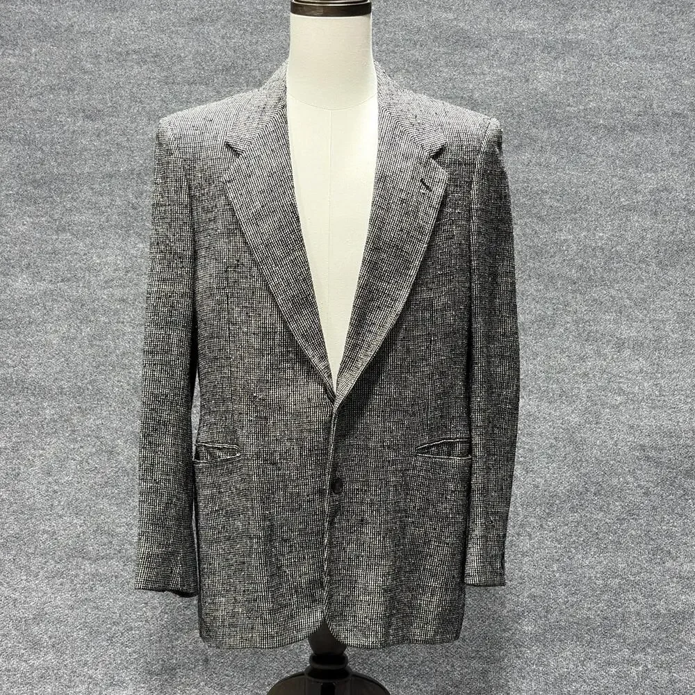 Oleg Cassini Blazer Mens 42 Black White Tweed Houndstooth Sport Coat Jacket